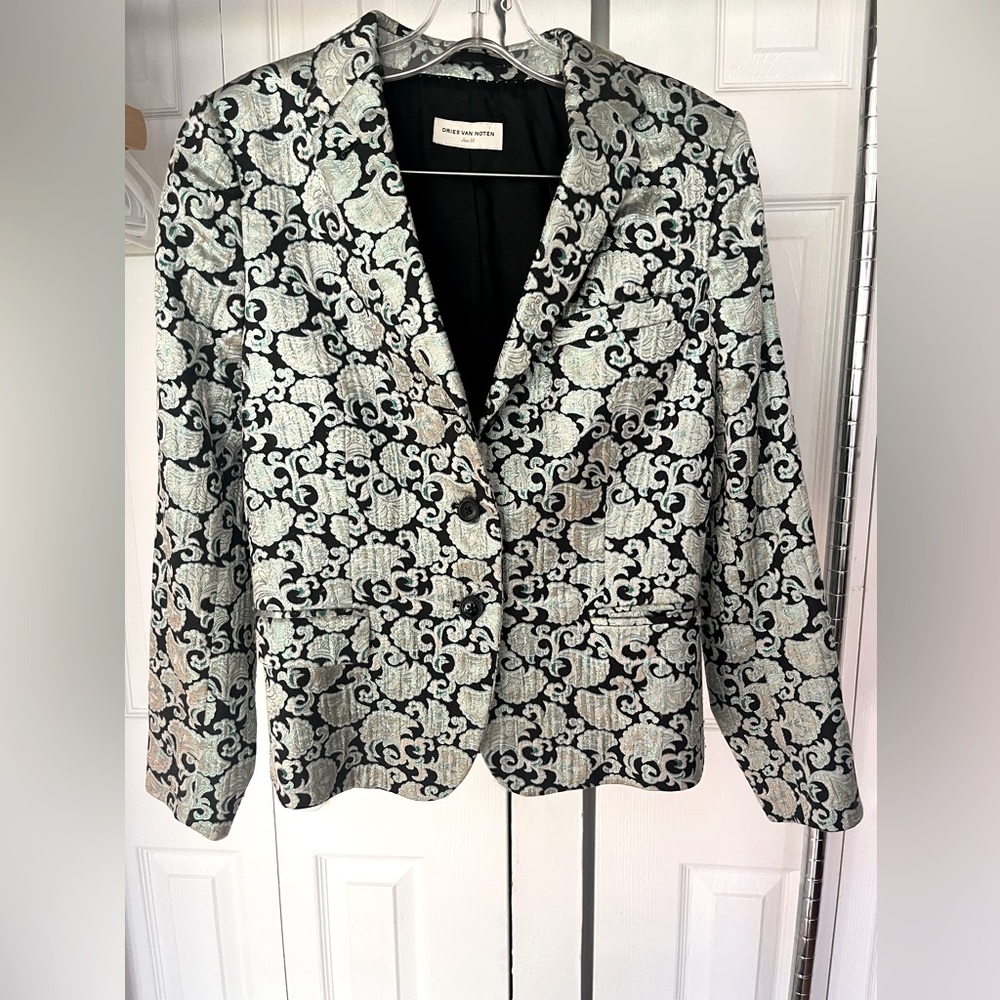 Dries can Noten metallic silver and blue blazer. Size 38 EU. Fits US 6.
